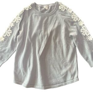 J Crew Floral Embroidered Sleeve Sweater